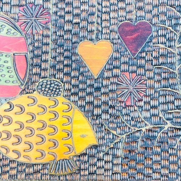 Poland Folk Art Hand Carved Wooden Box Vintage Pyrography Decorative Dresser Box - Picture 3 of 14